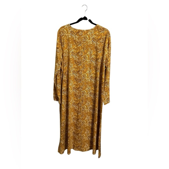 Denim&Co Yellow Floral Paisley Harvest Gold  Midi Dress Size 1X Lagenlook Fall - Picture 3 of 8